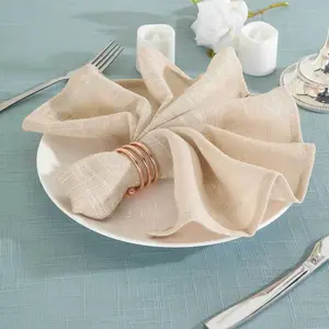 5 Pack Faux Linen Napkins 20"x20" Beige - Slubby Textured & Wrinkle Resistant Dinner Napkins