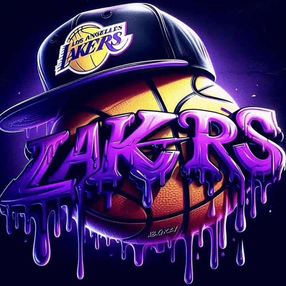 5D DIY Full Drill Round Diamond Painting Kit - Basketball, Lakers Mosaic Canvas DIY Wall Art, Home Wall Decoration