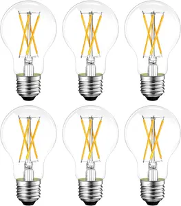 Dimmable E26 LED Bulb 6W, 60 watt Equivalent, Vintage LED Edison Bulbs 2700K Soft White, A19 Clear Glass LED Light Bulb for Ceiling Fan, 90+CRI, 600LM, 6 Pack