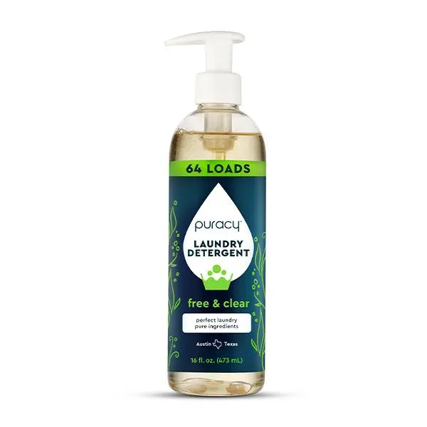 Puracy Liquid Laundry Detergent Concentrate, Natural-based and Ideal for at Home Use, Gentle on Clothes (Free & Clear, 16 fl oz, 64 Loads)