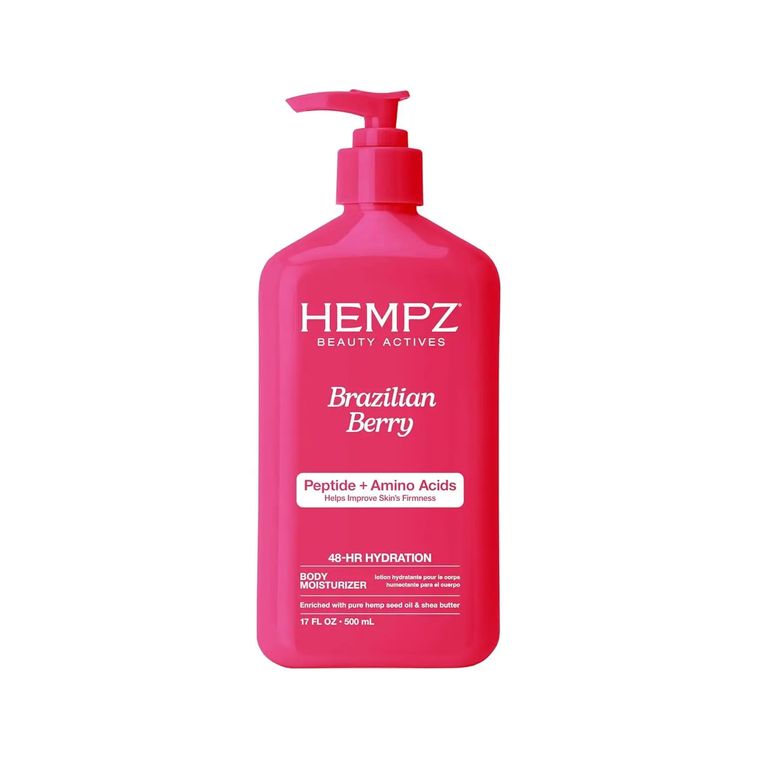 Hempz Brazilian Berry Moisturizing Body Lotion - 17 Fl Oz | Beauty Active Firming Formula with Peptides & Amino Acids for Dry Skin, 48-Hour Hydration, Vegan & Cruelty-Free, Paraben-Free