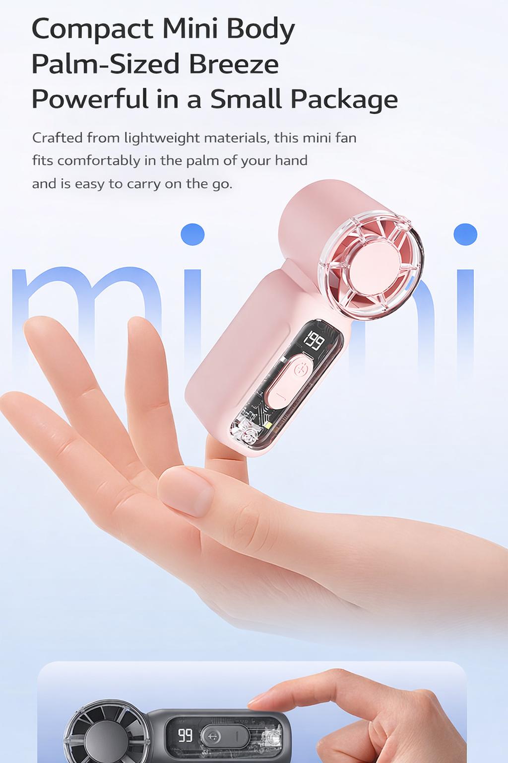 199-Speed] ODIFORGO Super Mini turbo Fan for World Cup Travel, Makeup Drying & Hot Flashes, Portable Pocket Fan for Purse/Stadium