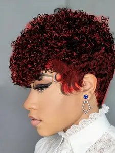 Pixie Cut Wigs, Curls Wig Human Curly Wig 150% Full Machine Made Pixie Cut Human Hair Wig For Women