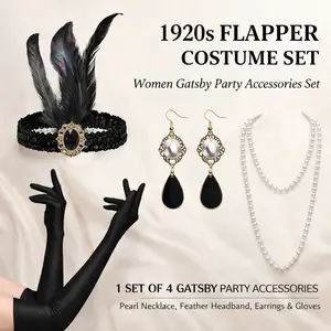 Women’s 1920s Flapper Set – Roaring 20s Headband & Headpiece Costume Accessories for Halloween, Party, Cosplay – Vintage Jazz Era Outfit