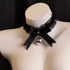 EDC 2024 RAVE Sweet Cute Lace Bow Bell Choker Collar Necklace