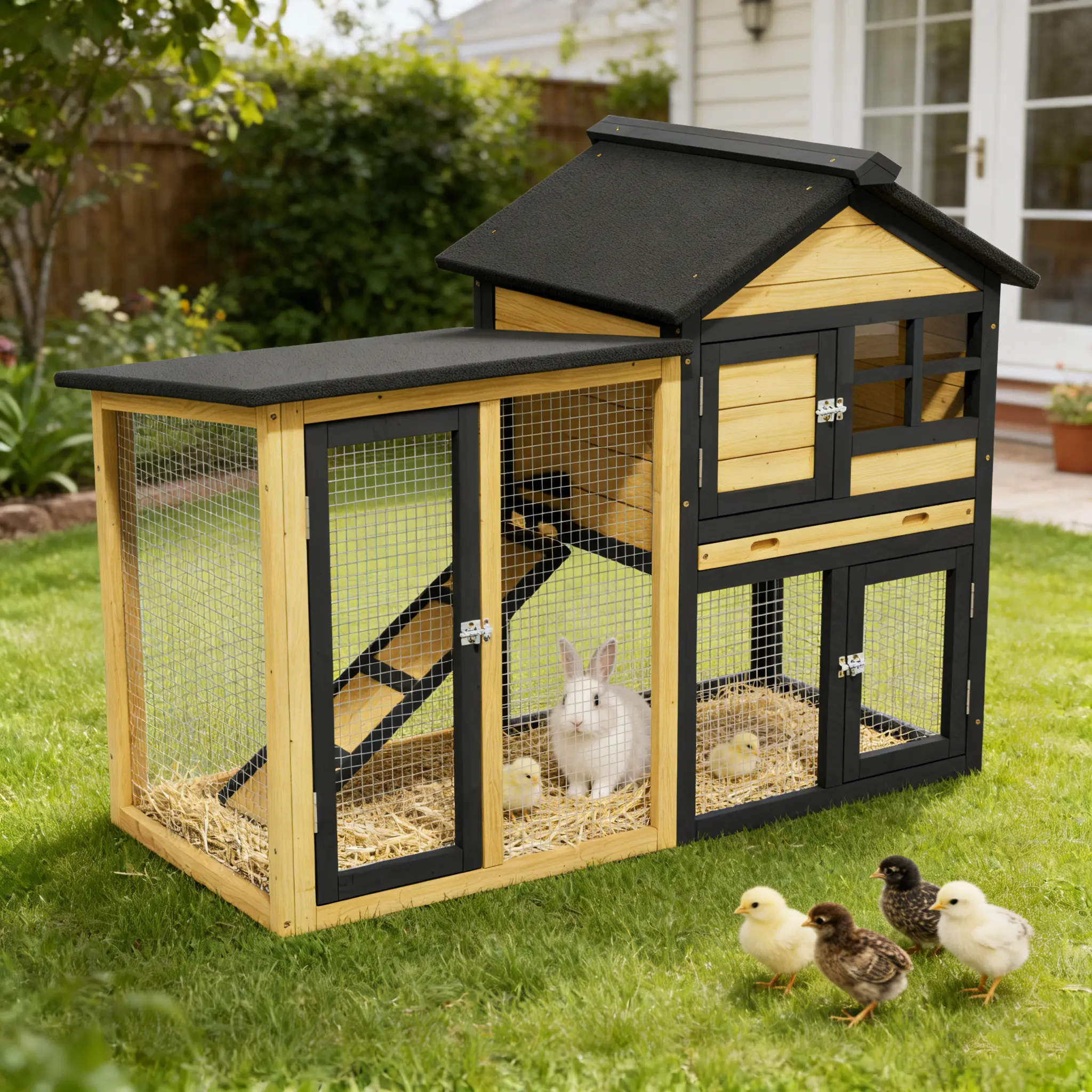 Rabbit Hutch Outdoor Indoor Bunny Hutch 2-Story Large Rabbit Cage with Trays Rabbit Hutch Outdoor Indoor Bunny Hutch 2-Story Large Rabbit Cage with Trays