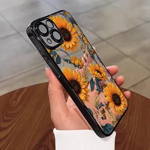 Sunflower Pattern Transparent Soft phone case For iPhone 16 15 14 13 12 11 Promax Plus Pro using TPU electroplating material protect the phone camera from falling It is an ideal choice for gifts