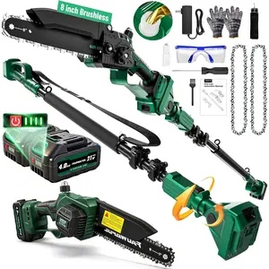 2-in-1 Electric Pole Saws for Tree Trimming, 8 Inch Cordless Mini  with 15 FT Extension Pole, Pole    with 2*4.0Ah , Tree Trimmer Pole  for Branch