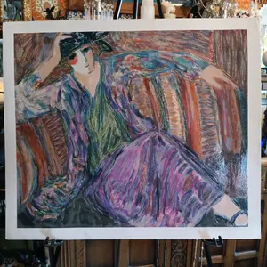 Limited Edition Seriolithograph   This exquisite piece, "Pensive Woman," is a limited edition seriolithograph by American artist Barbara A. Wood Signed Numbered New