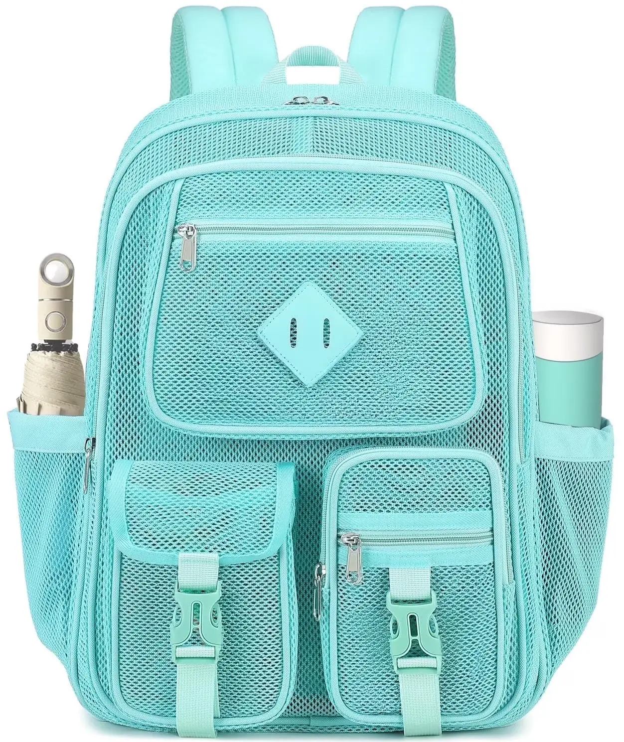 Large Stadium-Approved Mesh Backpack – See-Through Bookbag (Lake Green)