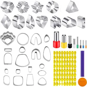 60 count Clay Tools Set,Polymer Clay Earring Making Kit, 51 Shapes Stainless Steel Clay Cutters with 8 Circle Shape Cutters 1 Clay Letter   Making Sculpting Clay (60Pcs)