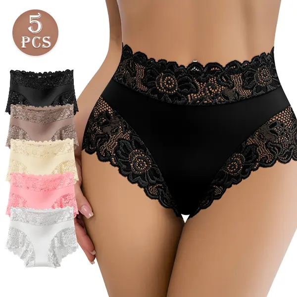 QUASTI Women's 3/4/5-Pack Soft Mid-Waist Feminine Panties, Sexy Lace Silky Elastic Fabric Style, Lightweight Breathable Cheeky Everyday Intimates