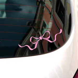 2pcs Cute Bow Car Decal for Women - Fantasy Themed Vinyl Sticker, Cartoon Pattern Self-Adhesive for Glass Surface, Embroidered-Look, Irregular Shape, Single Use, Adheres to Rear Window or Laptop