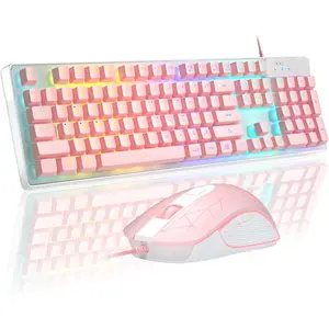 Gaming Keyboard and  Combo, K1 RGB LED Backlit Keyboard with 104  Computer PC Gaming Keyboard for PC/Laptop (Pink)