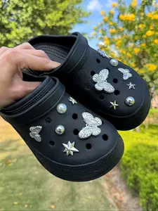 13-Piece Silver Color Butterfly Star Half Bead Shoe Accessories, Easy Install Detachable DIY Bling Shoe Charms Decorations for Women Sandals Slippers Beach Bags