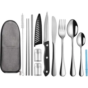 Travel Utensils with Case,Reusable Utensils,Portable Travel Camping Cutlery Set,Stainless Steel Flatware Set,Lunch Boxes Workplace Camping School Picnic (Sivler)