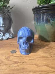 Blue Aventurine Skull Statue - Sculpture Art, Aventurine Stone Ornament, Indoor Home Decor Display Figurine, Mental Healing & Shaman Aid