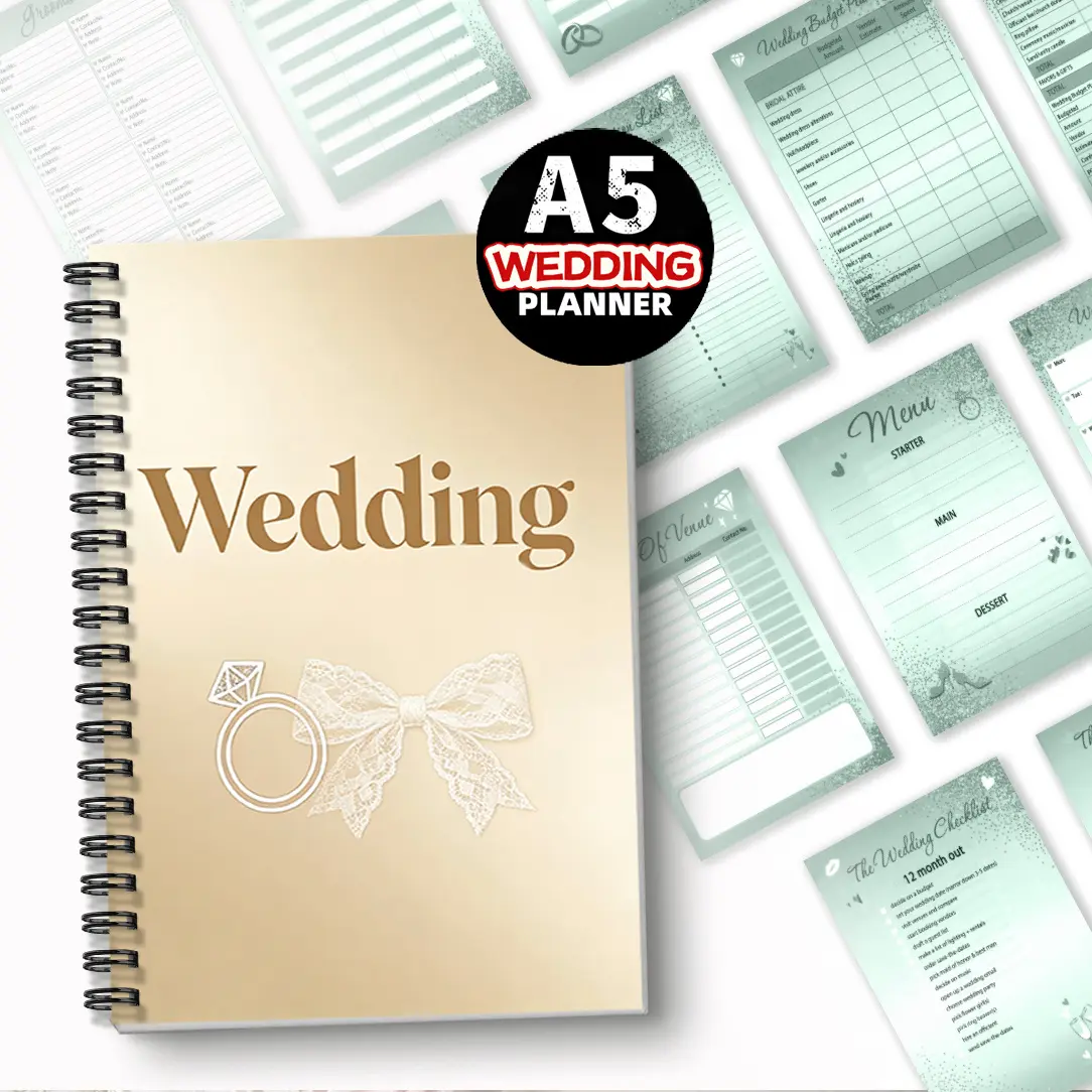 1pc Wedding Planner-themed Notebook, Gilded Ring Style - Records The Core Ideas of The Wedding, Plans Eternal Commitment. A Practical and Timeless Wedding Guide, A Classic Love Keepsake. Used for Writing Vows and Planning The Future. 5.5x8.3 Inch Notebook