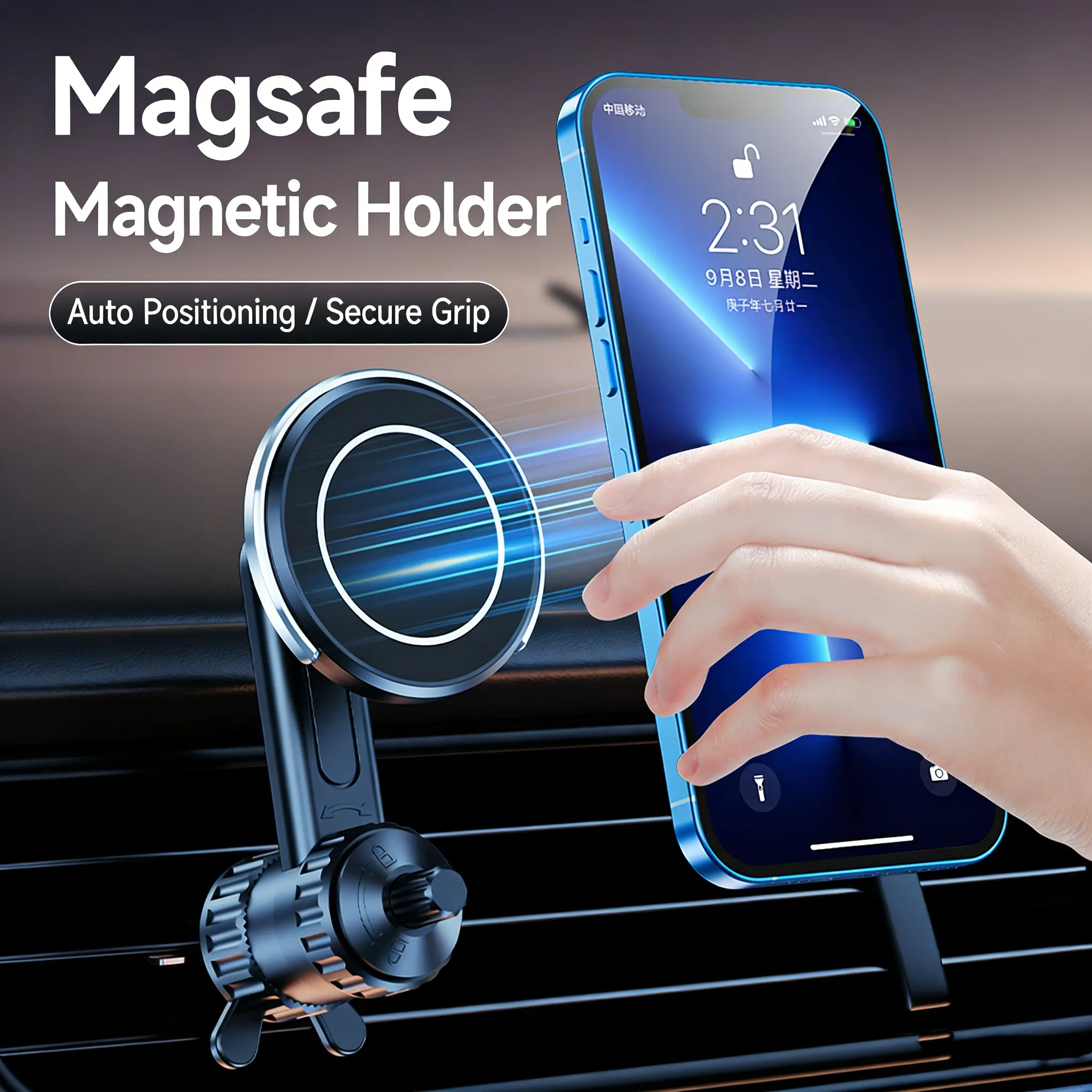 MagSafe Car Phone Mount [40 Strong Magnets] - Auto-Clamp Air Vent Holder, 360° Rotation, 1-Hand Operation for iPhone 17/16/15/14/13 Pro Max & All MagSafe Cases