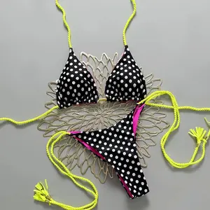 Micro Bikinis 2026 Women's Polka Dots Print Bathing Suit Halter Triangle Tie Side with String Bikini Sets Two Piece Swimsuit