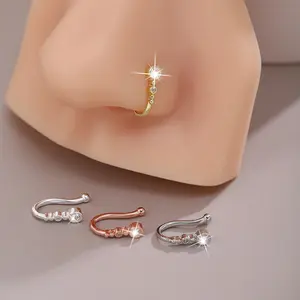 Unique non-piercing U-shaped nose clip, simple and stylish geometric round nose stud with diamonds