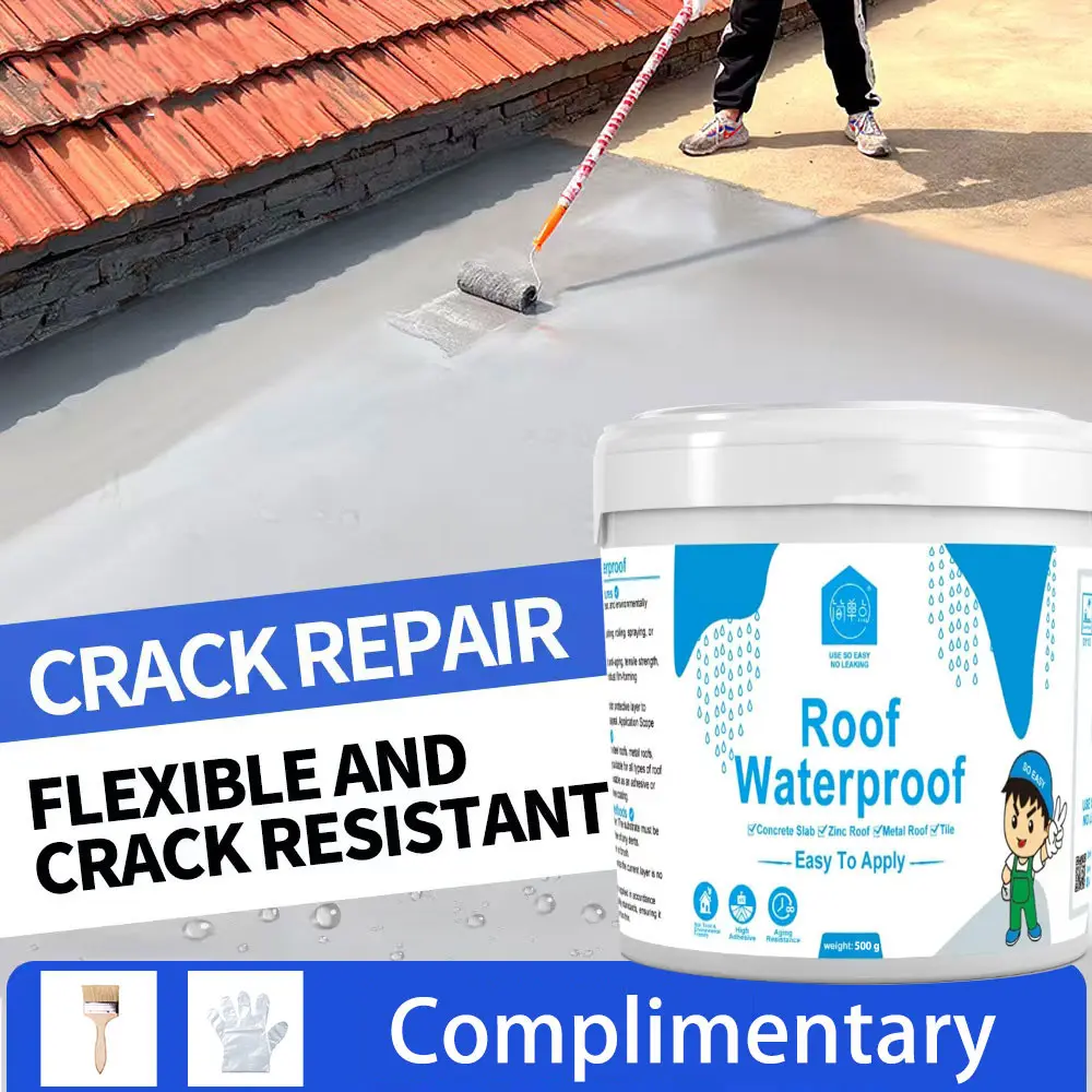 Waterproof Coating, Gray Waterproof Coating 1.1 lb, suitable for exterior use, roofs and walls, cold and heat resistant.