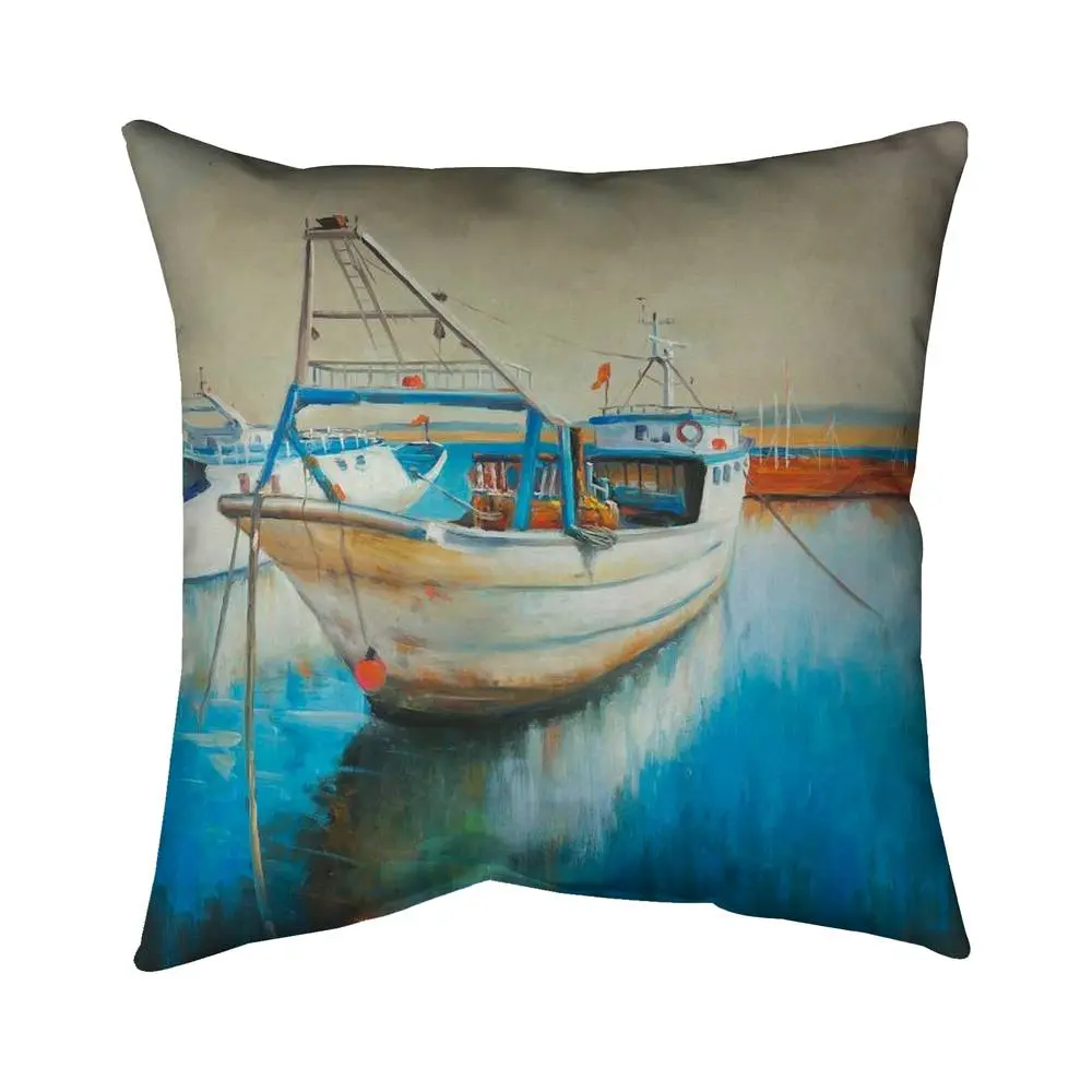 360 Stand 18x18 in. UV-Resistant Water-Resistant Durable Outdoor Throw Pillow, Marine Blue Polyester Boat Motif Print, Indoor-Outdoor Nautical Home Decor Cushion, Durable Cushions, Water Resistant Cushion