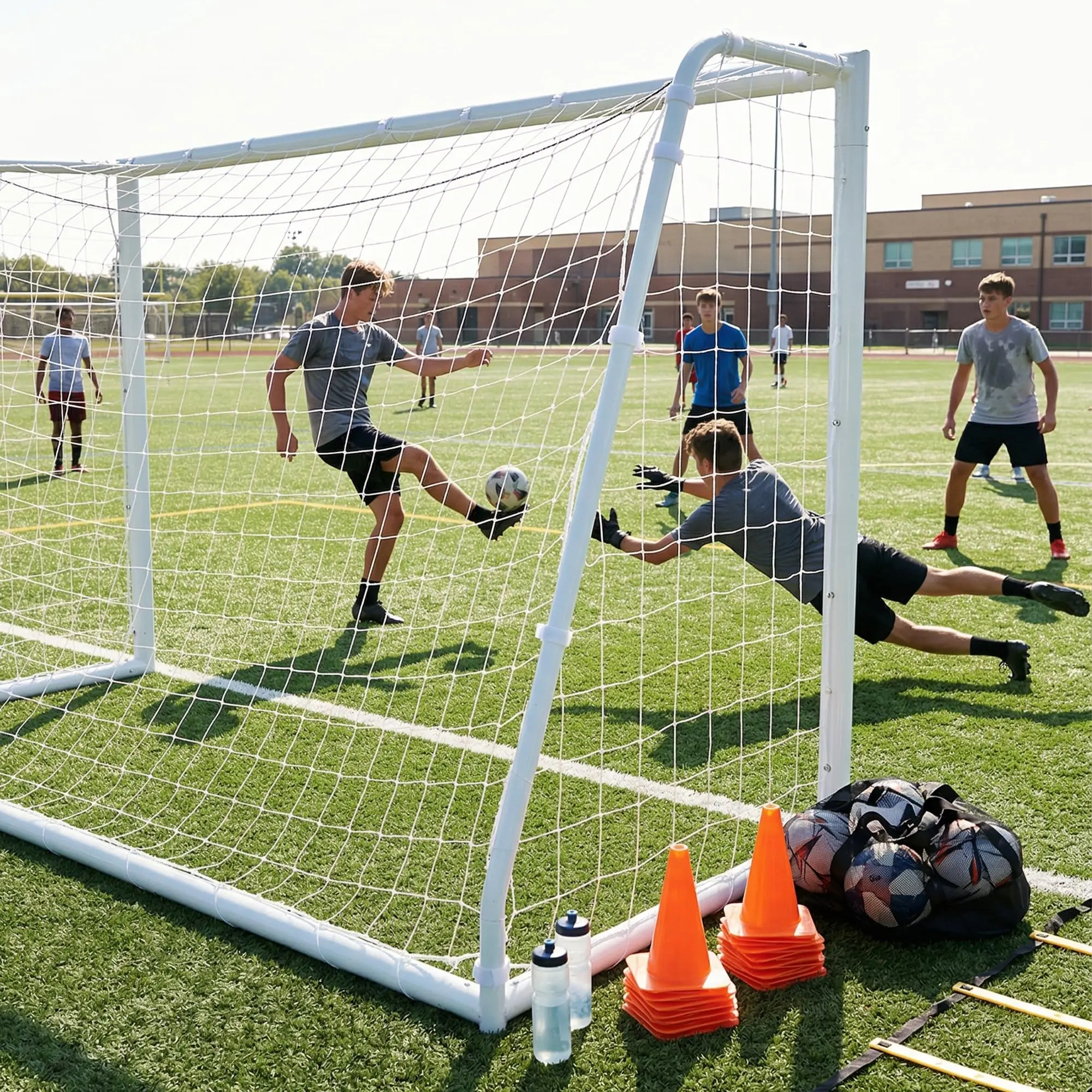Steel Competition Soccer Goal, 6x4 Ft Portable Backyard Soccer Goal with Net & Ground Stakes, Outdoor Practice Goal for Adults & Youth, White