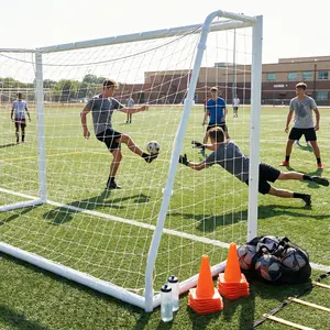Steel Competition Soccer Goal, 6x4 Ft Portable Backyard Soccer Goal with Net & Ground Stakes, Outdoor Practice Goal for Adults & Youth, White