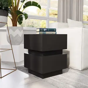 Mid-century Modern Square Side Table, 15.74" Wood End Table, Black Side Table, Fully Assembly