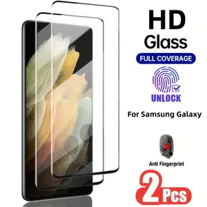 2pcs HD Curved Protective Screen Protector For Samsung Galaxy S26/S26 Plus/S26 Ultra/S25 Edge/S25/S24/S23/S22/S21/S20/Plus/Ultra/FE/S10/Note 20 Ultra/Note 10+,9H Hardness,Full Coverage,Anti-Fingerprint,Drop-Proof,Fingerprint Unlocking,Case Friendly