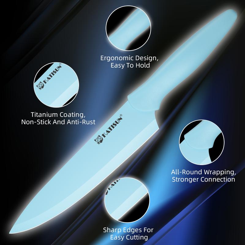 14 Pieces Blue Kitchen Knife Block Set , Anti-Rust Color Titanium Coated Carbon Steel, 12 Knives with Kitchen Shears and Block, Dishwasher Safe,TikTokShopBlackFriday