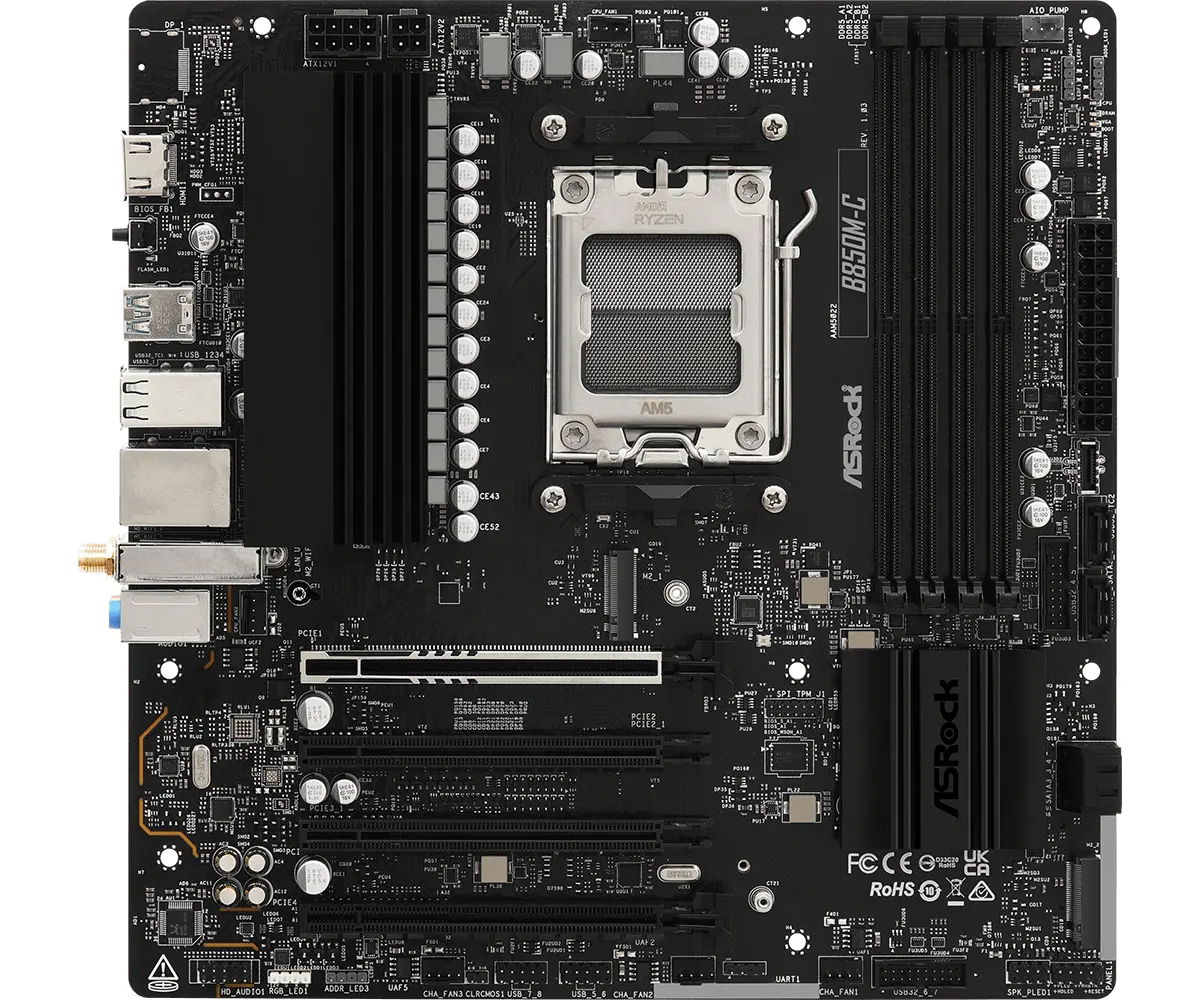 ASRock Rack B850M-C Micro ATX Motherboard - Supports AMD Socket AM5 Ryzen 9000, 8000 & 7000 Series Processors AMD B850 SATA3 M.2 DDR5