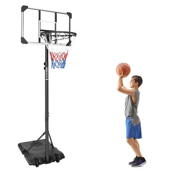Portable Basketball Hoop System with Steel Frame, 28-in Backboard, 5.6ft-7ft Height-Adjustable, Wheeled Stable Base, for Teenagers Indoor/Outdoor Sports & Play