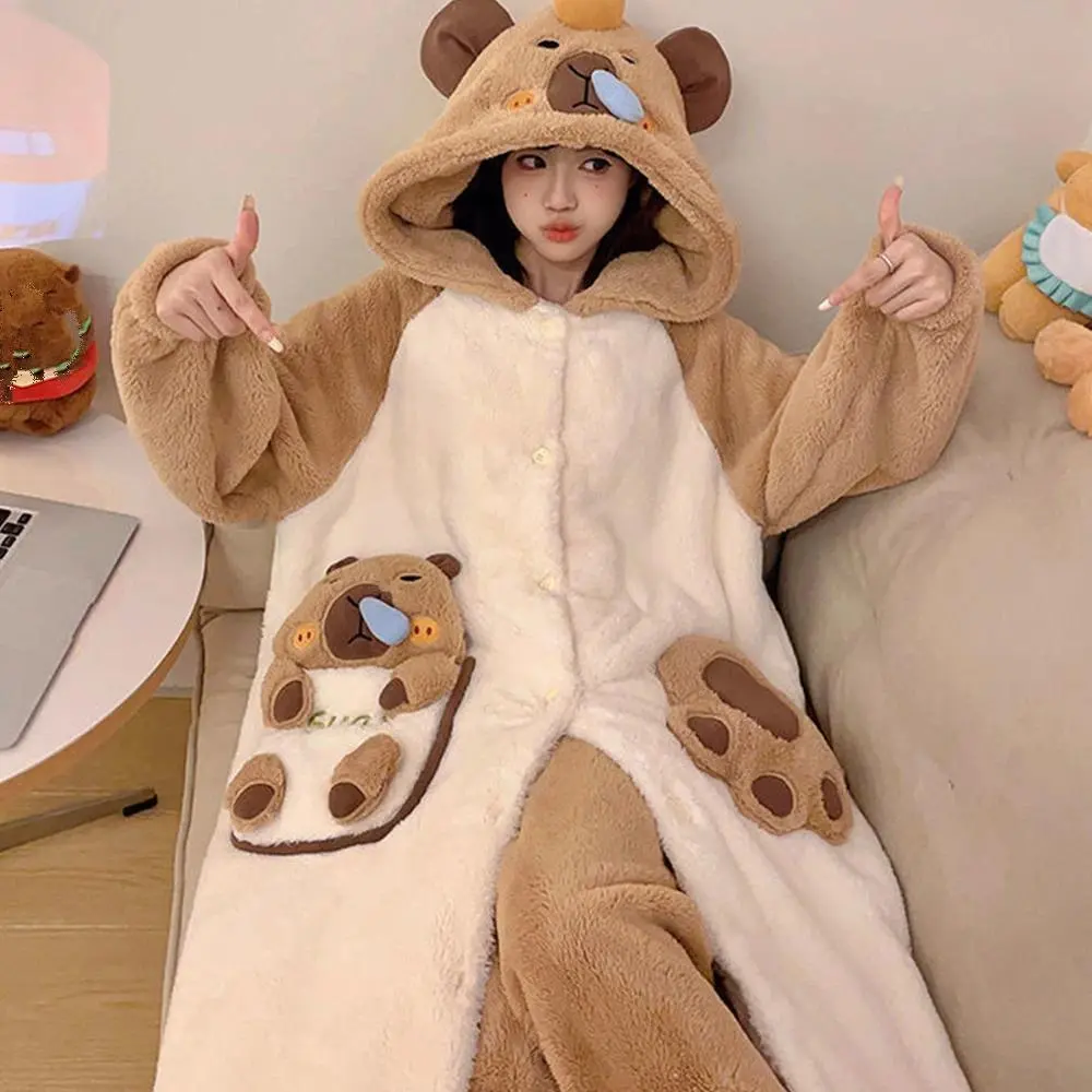 Adult Capybara Cosplay Costume Robes Soft Kigurumi Anime Nightgown Halloween Christmas Cartoon Pajamas Winter Warm Women Clothes