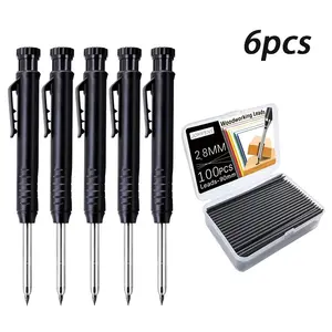 6pcs/set Professional Grade Mechanical Woodworking Marking Pencil Set, with 100pcs/box Leads, Suitable for Carpenters and Architects To Draw Deep Hole Marking Tools, Fine Writing Tool, Hand Tools(5pencils+1box of Leads)