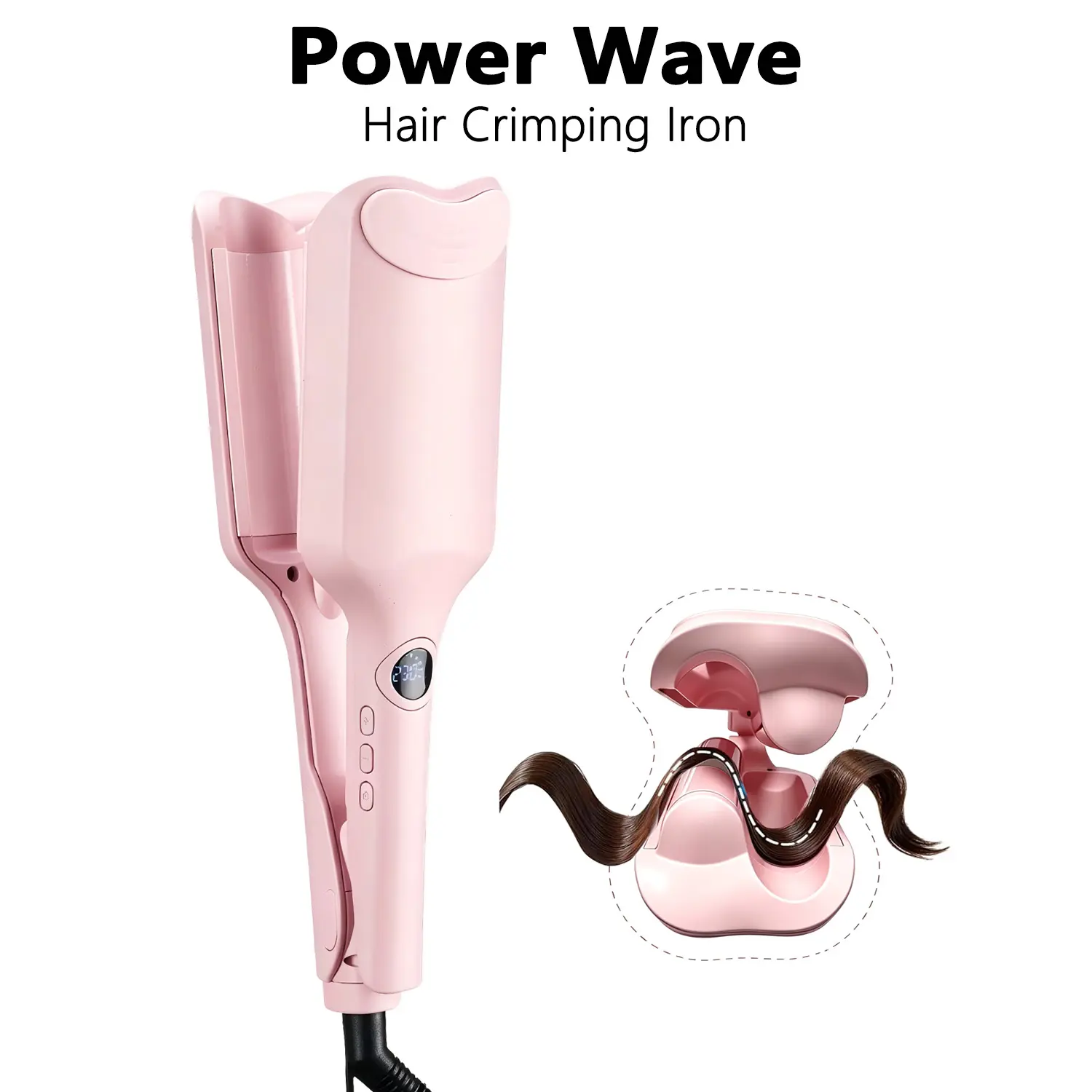 Pink Ionic Power Wave Hair Crimper with Ionizer - Ventilation Design Hair Styling Tool, Less Damage, Frizz Reduction, Effortless Styling, Double-Voltage Curlers & Straighteners, Wave Crimper, Dual Voltage