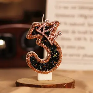 1pcs Blue birthday candle, crown candle with sequins, first cake candle, cupcake decorating party decorations, anniversary celebration supplies.