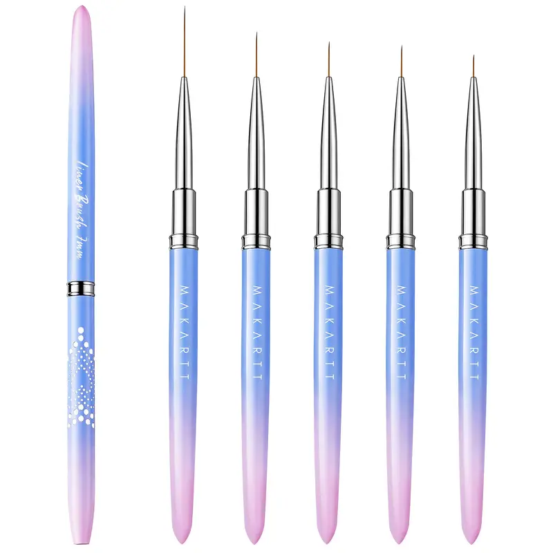 Makartt 5pcs Skinny Nail Art Liner Brushes Set - 7/9/11/15/25mm Bristles, Easy-Hold Nail Care Detail Tech Tools, Beginner-Friendly, Easy-to-Clean for Gel Polish, French Tips, Cosmetic Cleanser Use, Ideal Gift