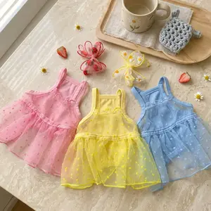 3Pcs Pink Yellow Blue Breathable Mesh Pet Dress, Cute Dog Cat Skirt for Small Breeds Teddy Pomeranian Poodle Bichon