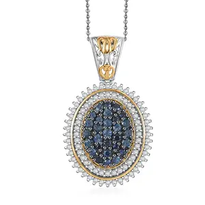 Sapphire and Moissanite 2.30 ctw Art Nouveau Pendant Necklace in 18K Vermeil Yellow Gold and Rhodium Over Sterling Silver 20 Inches Christmas Gifts