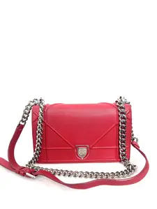 Pre-owned Dior Christian Red Leather Crossbody Bag 2015 Gently Used with Dust Bag Booklet & Authenticity Card Adjustable Chain Strap