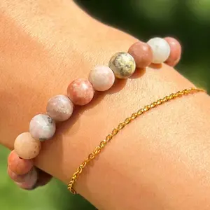 Marble Kiwi Jasper Gemstone Beaded Bracelet – Treated Beads Featuring Grounding, Calm & Emotional Healing