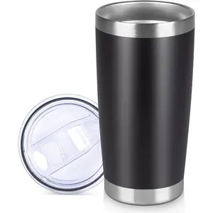 20 oz Tumbler Stainless Steel Tumblers Bulk with Lid Double Wall Insulated Coffee Tumbler Cups for Hot & Cold Drinks Powder Coated Travel Coffee Tumbler Mug Metal (Black, 1 pack)