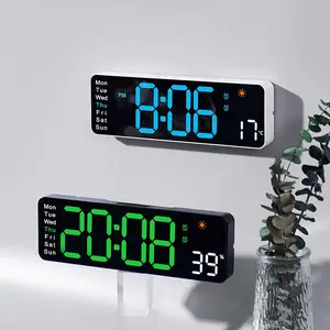 Digital Wall Clock with Remote Control, Large Screen Display, Date Week Temperature Humidity, Automatic Daylight Saving, LED Countdown Alarm, Digital Clock Decor