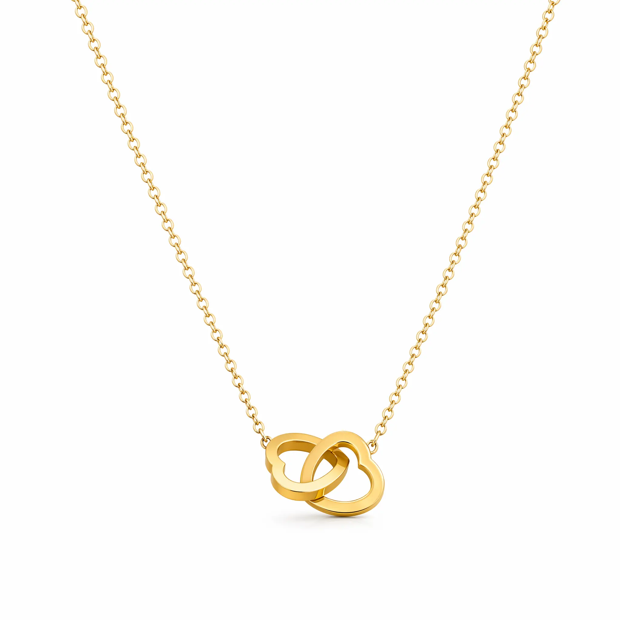 Women's Dainty Interlocking Double Heart Love Pendant Necklace, Gold-Tone Adjustable Romantic Jewelry for Daily Wear, Ideal Gift (Necklaces for Women)