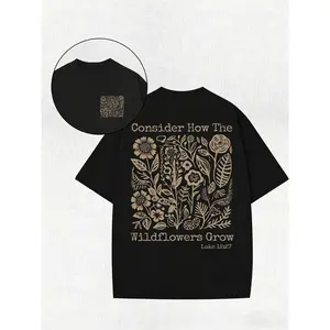 ✝️[100% Cotton]Consider How Wildflowers Grow Bible Verse T-Shirt for Men Women – Faith Inspired Nature Graphic Tee, Vintage Washed Shirt, Outdoor Aesthetic Top, Soft Cotton Breathable Casual Wear, Oversized Boyfriend Fit, Daily Streetwear Gift