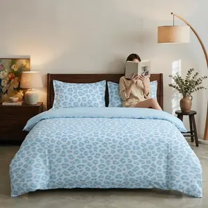 Fashion Blue Leopard Print Bedspread Set, Soft Comfortable Decorative Bedding Set, Includes 1 Duvet Cover and 2 Pillowcases, Bedroom Decor