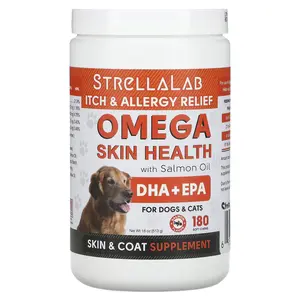 StrellaLab Omega Skin Health With Salmon Oil, For Dogs & Cats, Salmon, 180 Soft Chews, 18 oz (513 g)