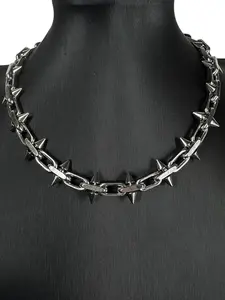 Handmade Waterproof Stainless Steel Anti-Fade Titanium Steel Spike Necklaces Hip-hop Gothic Punk Style Barbed Chain Collar Choker For Men Women Girls Jewelry Accessories
